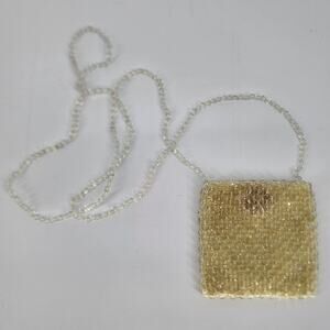 Vintage Mini Beaded Evening Bag Pale Yellow Crossbody Purse